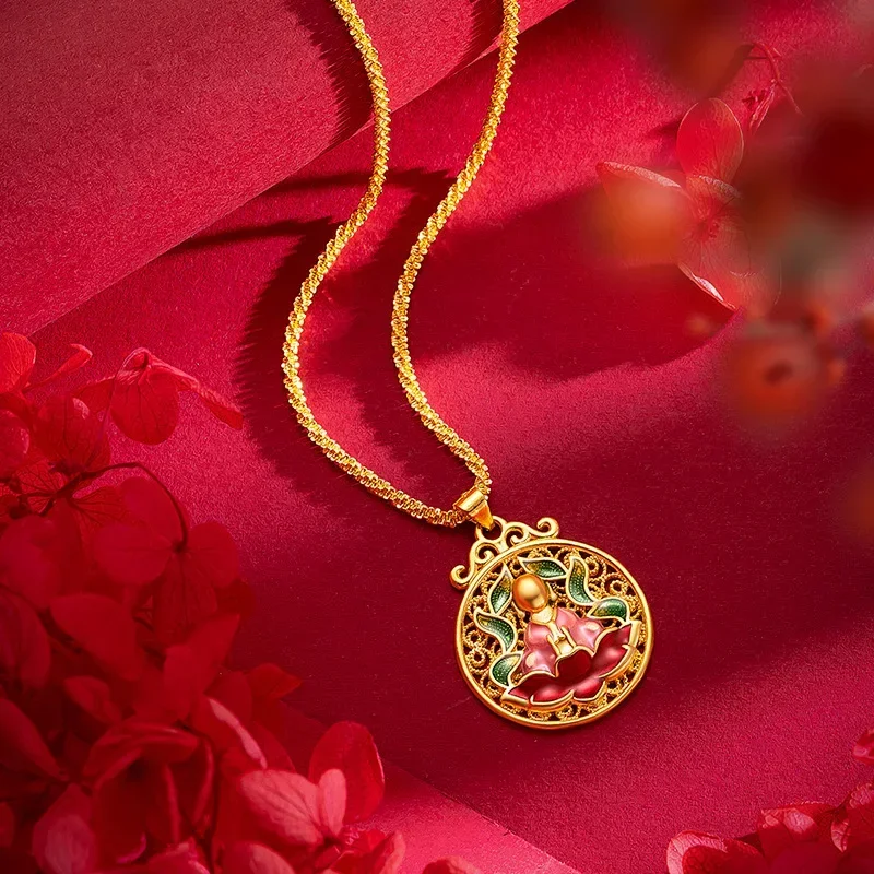 

9999 Real Gold 24K Ancient Style Enamel Burnt Blue Phaseless Buddha Pendant Ancient Method Painted Golden Lotus