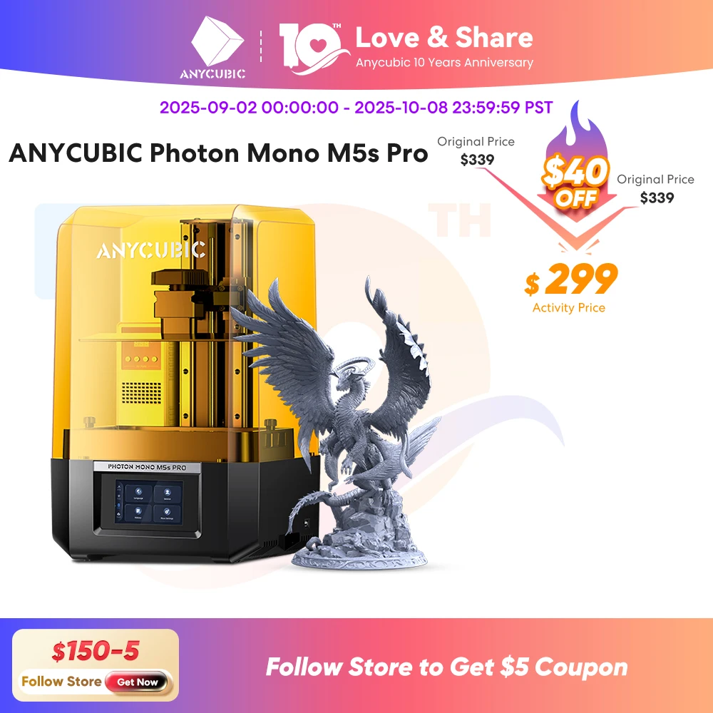 

ANYCUBIC Photon Mono M5s Pro 14K Mono MSLA 3D Printer 10.1'' LCD Resin 3D Printer Speed Up to 150mm/h Print Size 223*127*200mm