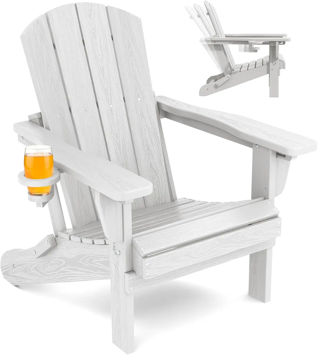 

Folding Adirondack Chair, Adirondack Outdoor Chair with Cup Holder, Adjustable Adirondack Chair with 3 Recline Positions