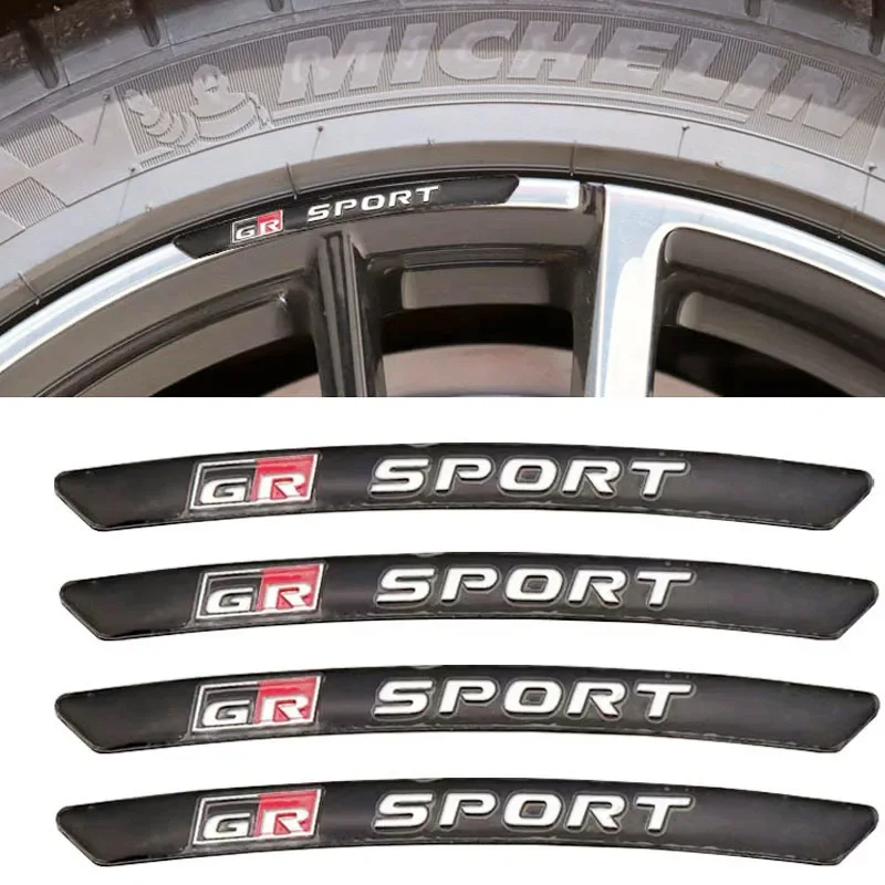 Autocollant de roue de voiture avec Logo GR Sport en aluminium, 4 pièces, pour Toyota Yaris CH R RAV4 Corolla Hilux GR Gazoo, accessoires de course