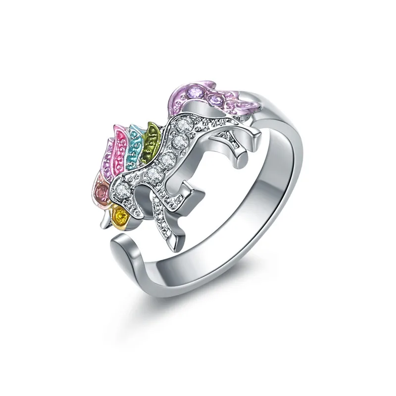 

Cute Unicorn Ring Fashion Cartoon Horse Jewelry Accessories for Girls Children Kids Women Party Animal Jewelry Wholesale