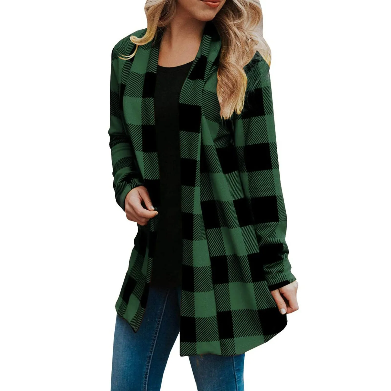 Vintage Plaid Shirt Women Winter Warm Long Cardigan Outerwear Streetwear 2024 Fashion Female Oversized Tops Cashmere Jacket Coat