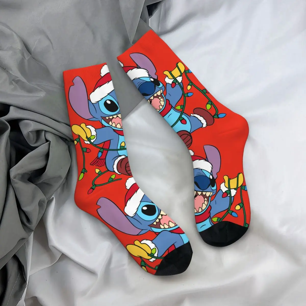 Crazy compression Christmas Sock for Men Harajuku Disney Lilo & Stitch Film Quality Pattern Crew Sock Casual