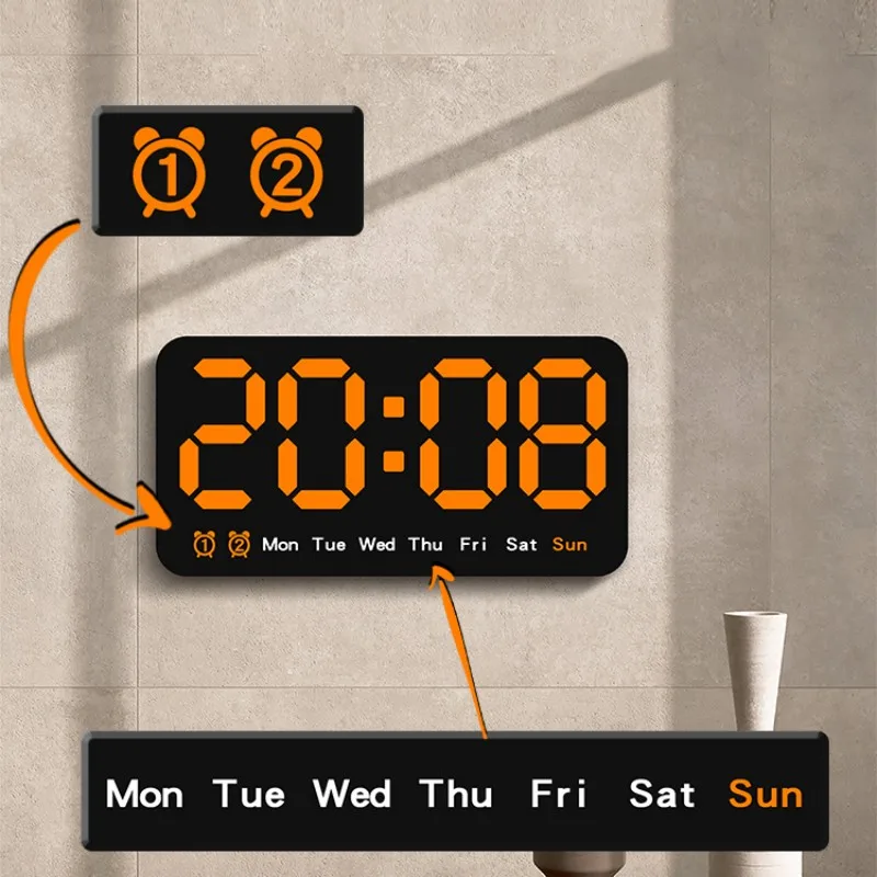 Sprachsteuerung, große digitale Wanduhr, Temperatur, Datum, Woche, DST, Schlummer-Tischuhr, 12/24 Stunden, Dual-Alarm, Wand-LED-Uhr – Detail 24
