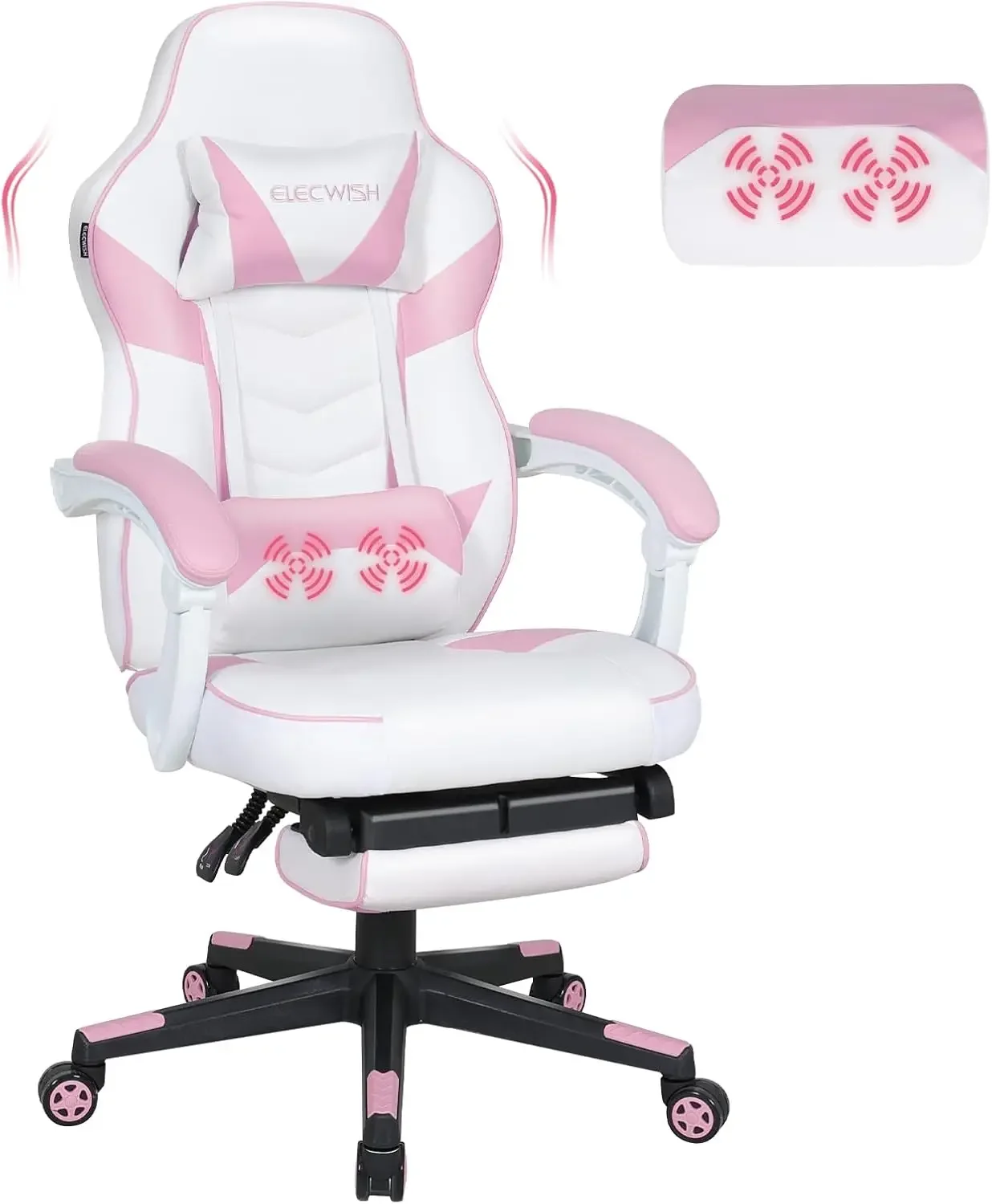 Gaming Chair with Massager, Computer Gaming Chairs with Footrest for Adults PU Leather High Back Racing Style Gamer Chairs