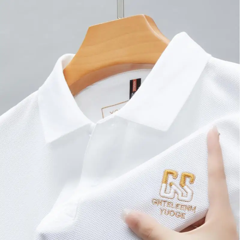 2025 صيف جديد مطرز الرجال 100% القطن الحرير الجليد الساخن بيع قميص بولو بكم قصير عادية تنفس الرجال قميص M-4xl