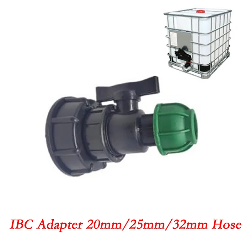 

IBC Tank Adapter With Ball Valve S60X6 Coarse Threaded Cap 3/4 '' Thread Garden Hose Pipe fittings 20/25/32mm for Irrigation