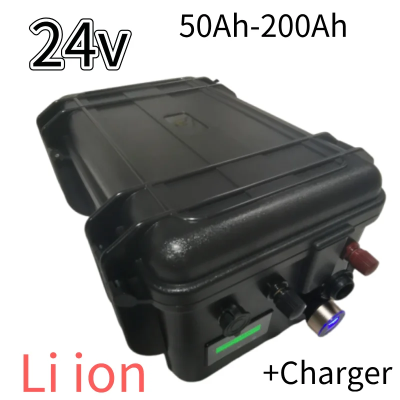 

24V IP67 Waterproof Li-ion Battery 50Ah 60Ah 80Ah 100Ah 120Ah 150Ah 200Ah Built-in BMS 10A Charger for Trolling Motor Inverter M