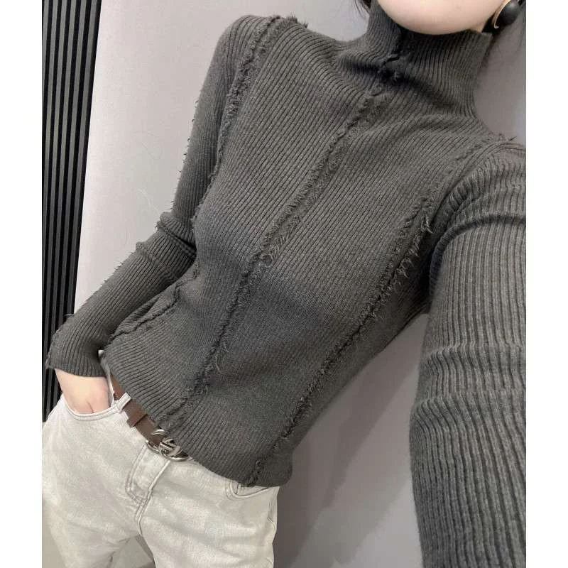 

Осенне-зимний свитер с кисточками, женский облегающий свитер с длинными рукавами, водолазка, топ