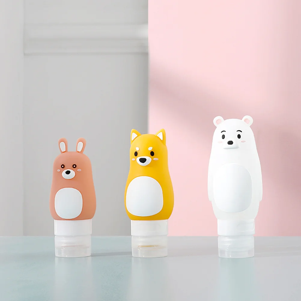 

1Set Portable Cartoon Empty Dispenser Bottles Durable Safe Travel Lotion Shampoo Shower Gel Storage 50ml Pink Rabbit 70ml Yellow