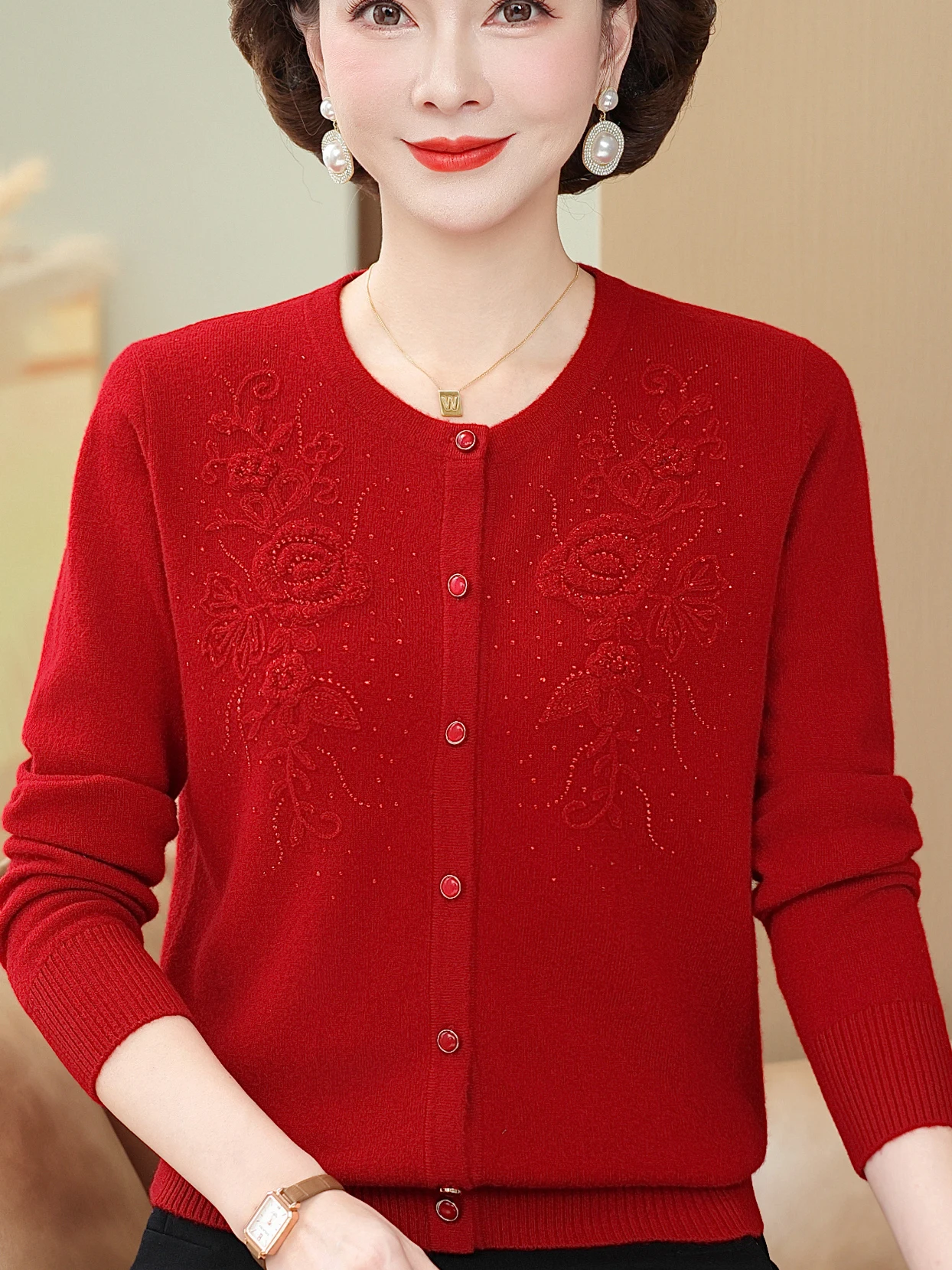 

Шерстяной вязаный свитер с вышивкой Sli, женское пальто Faion Ape, свободный крой на пуговицах среднего возраста и ly Ou...