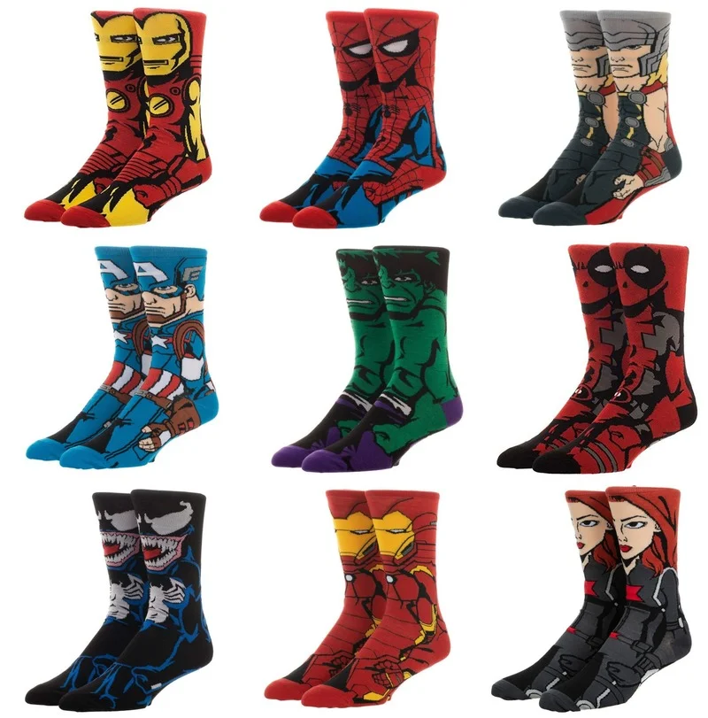 Disney Cartoon European e American Cartoon Avengers Anime Socks Groomsman Socks calzini in poliestere Iron Man Crew alta qualità