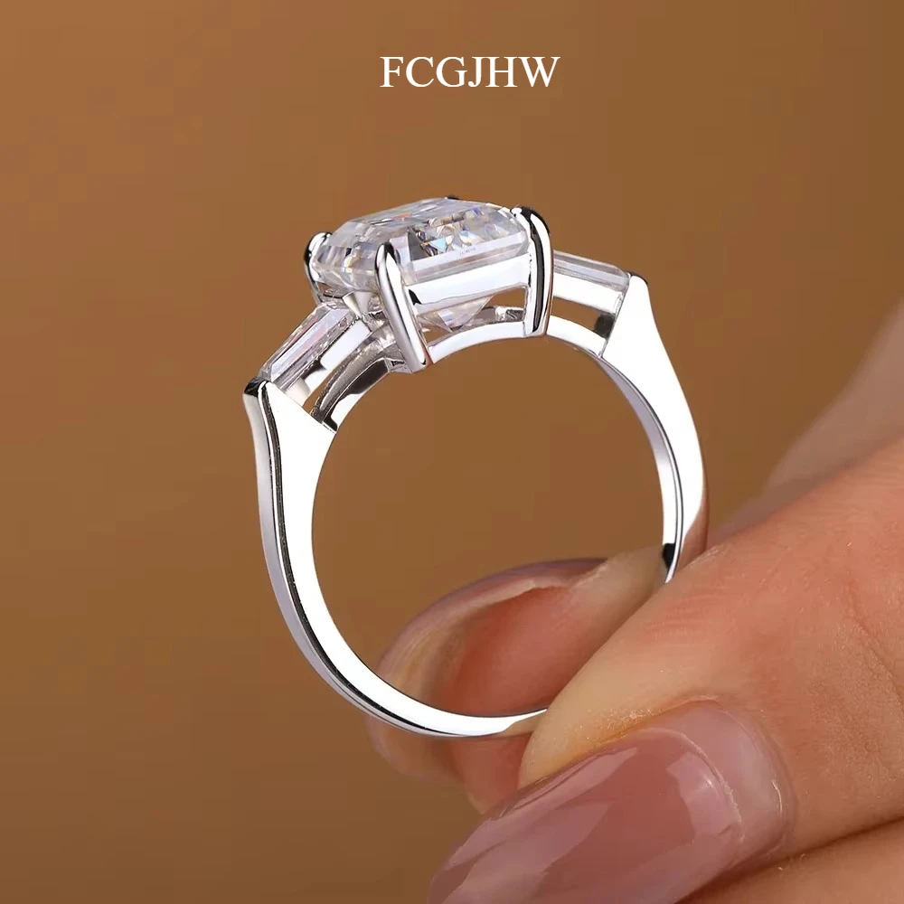 FCGJHW 4.5Carat Emerald Moissanite Ring S925 Sterling Silver Tapered Baguette Side Stone for Women Engagement Band Jewelry 2026