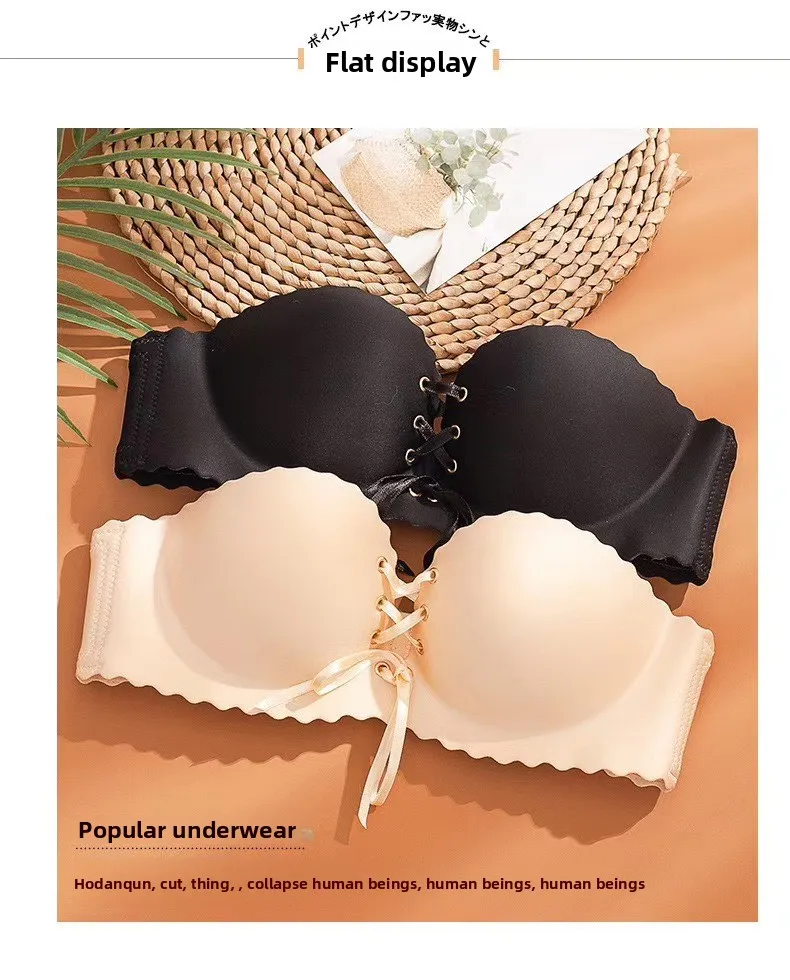 Trägerloser BH für Damen: Push-up, rutschfest, mit verstärkter Unterstützung, Tube-Top, umwickelbar, für kleine Größen – Detail 2