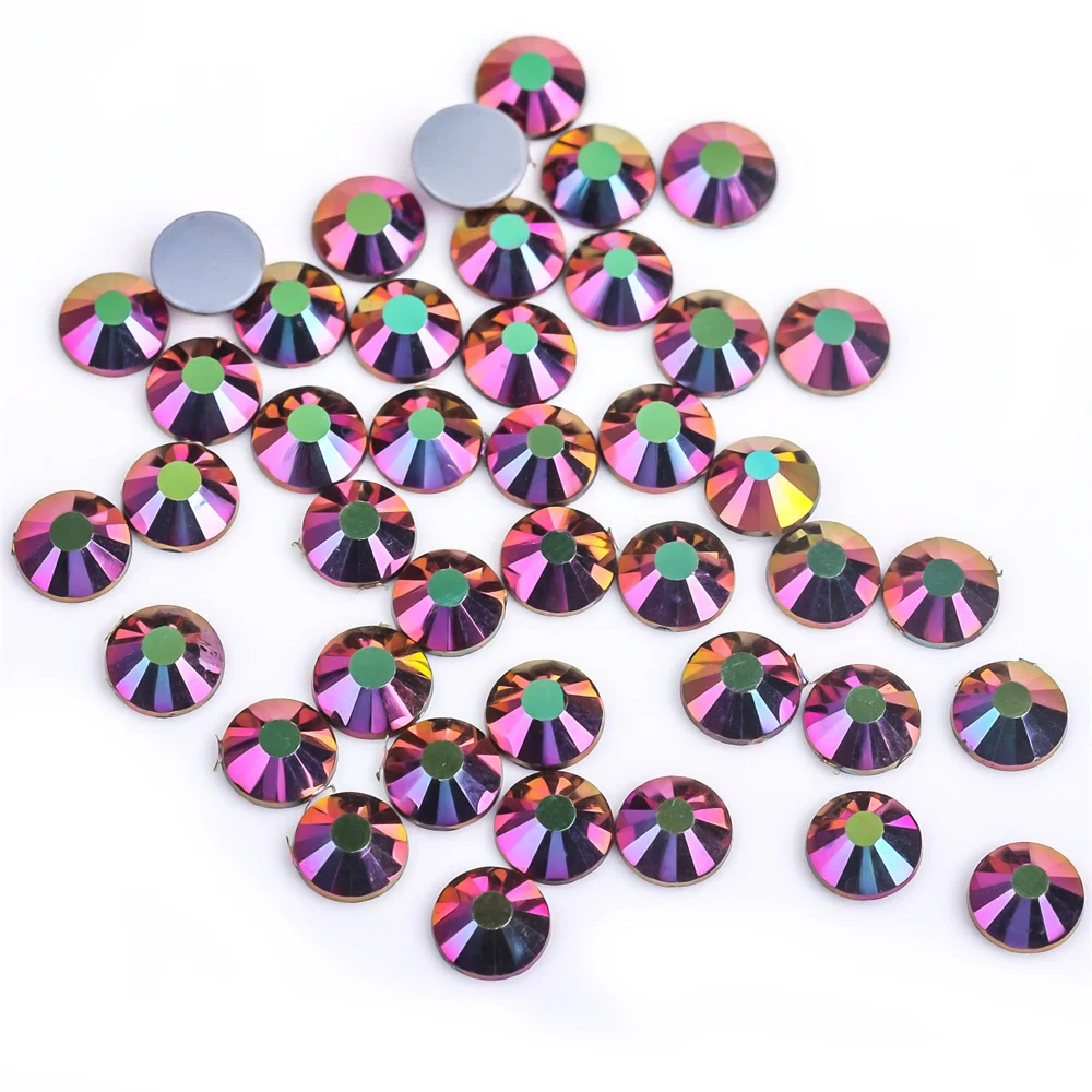 Newest Purple Siam/Green Volcano Ghost AB Hot Fix Rhinestones SS3-SS30 FlatBack Hot-Fix Strass Garment Rhinestone Garment Stone