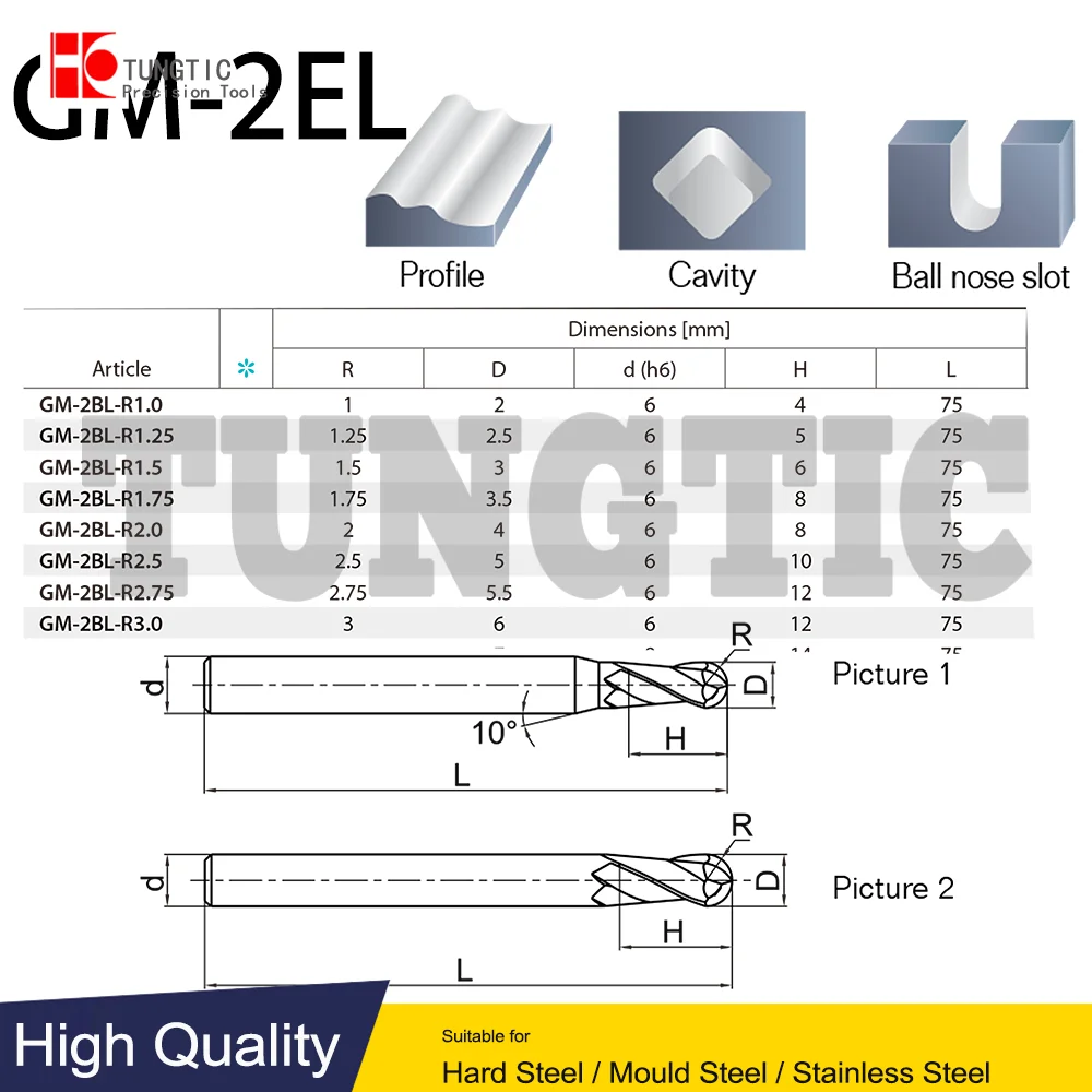 

GM-2BL Series Long shank ZCC Ball Nose End mill R1.0~R3.0 for general machining GM-2BL-R1.0 GM-2BL-R1.25 GM-2BL-R1.5