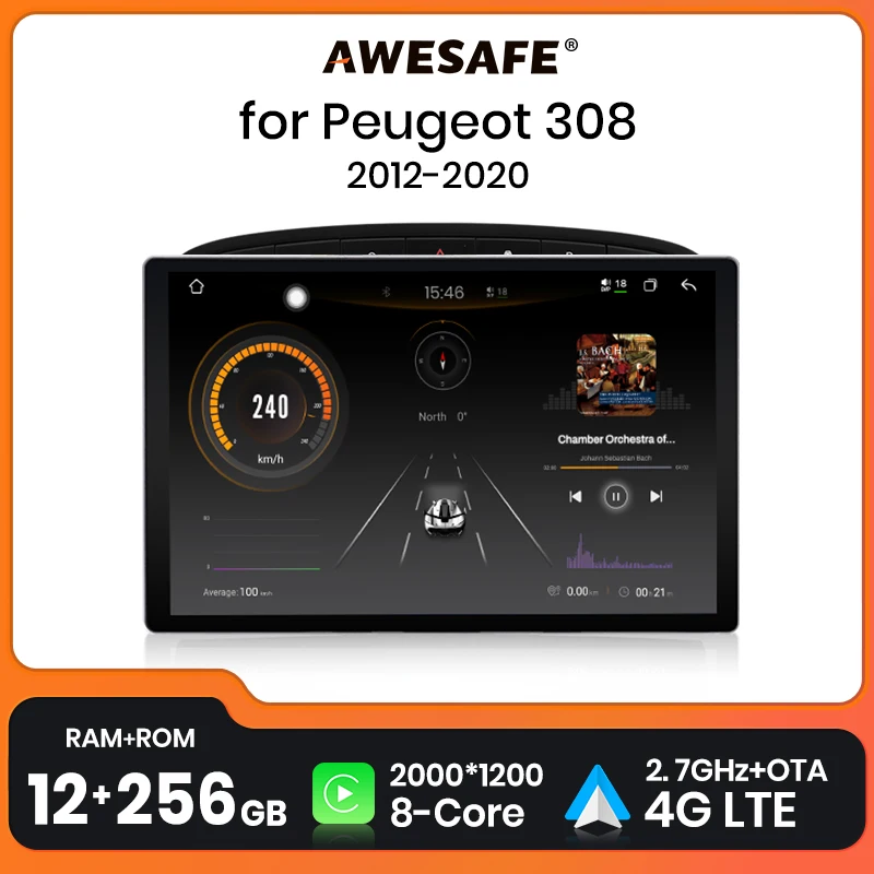 AWESAFE V3 Plus 2K Android 13 Wireless CarPlay Android Auto Car Intelligent Systems for Peugeot 308 308SW 408 2012-2020 Autoradi