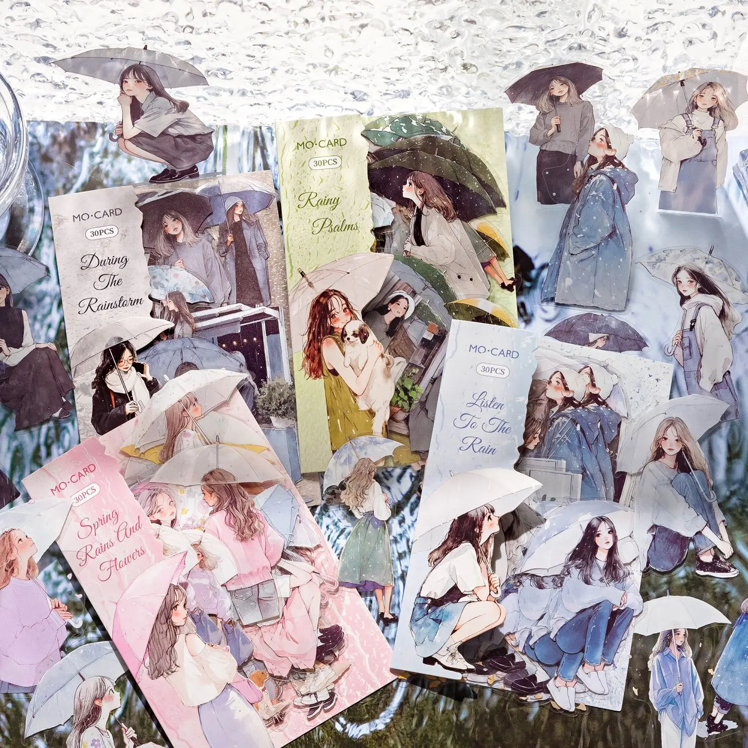 

4Packs (120 Sheets) Rain Overture Series Decorative Sticker Rainy Day Girls Collage Scrapbooking Label Diy Diary Journal Planner