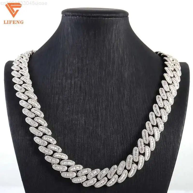 

New Process Cuban Necklace 925 Silver Ice Out Mossinate Diamond Cuban Chain Stylish Mens Necklaces