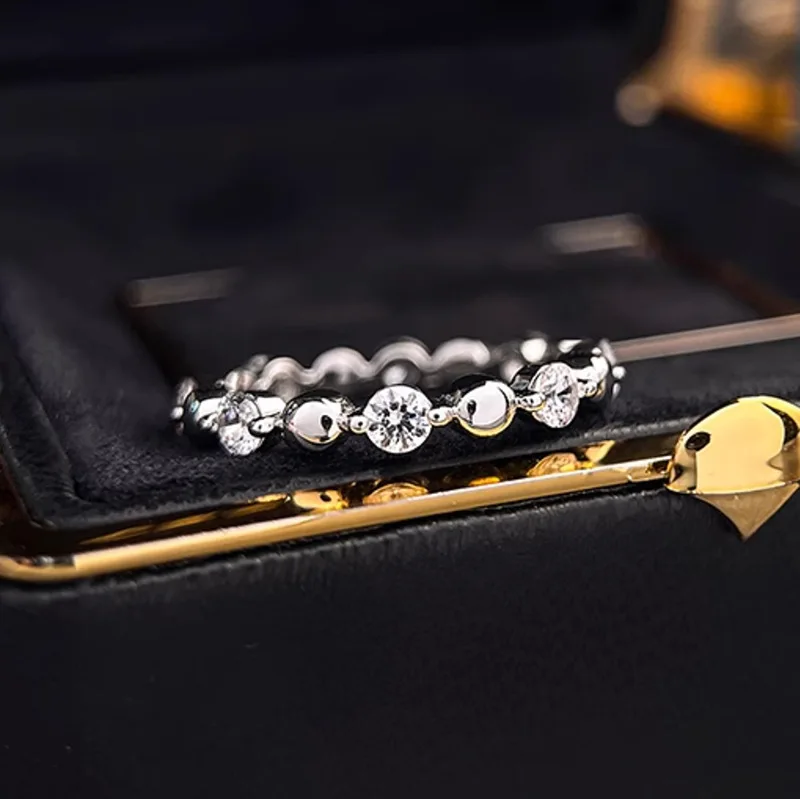 

Новое серебряное кольцо S925, женское круглое кольцо с бусинами и бриллиантами, простое кольцо с петлей, сложенные свадебные украшения