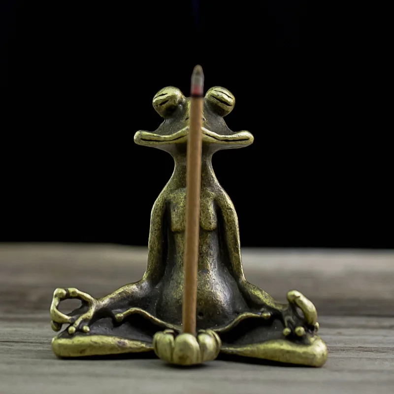 YXY Meditation Frog Incense Burner Alloy Antique Crafts Stick Incense Holder 5cm Cone Censer Mini Desk Decoration Ornaments