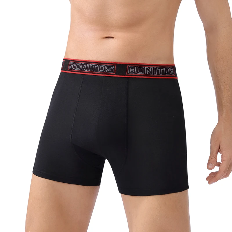 1 piezas de bragas negras para hombre BONITOS, calzoncillos tipo bóxer con cintura con letras, Boxers clásicos, ropa interior para hombre, calzoncillos de Color sólido para hombre