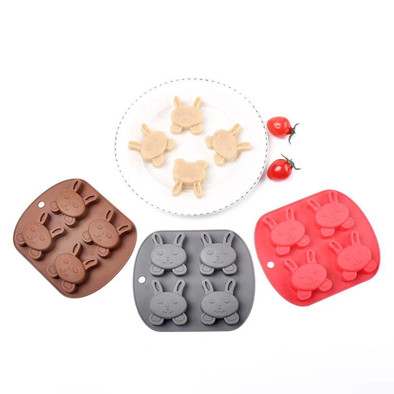 Silicone Coelho Fondant Bolo Mold, DIY Vela Modelo, Bolo De Chocolate, Mousse Cake Decor, Sobremesa De Cozimento, Novo, 4-Cavity