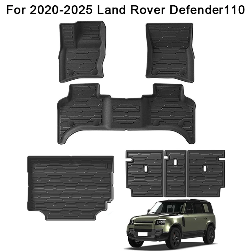 for Land Rover Defender 110 2020-2025 Car Floor Mats Cargo Liner Trunk/Backrest Mat TPE 3D All-Weather Accessiories Black