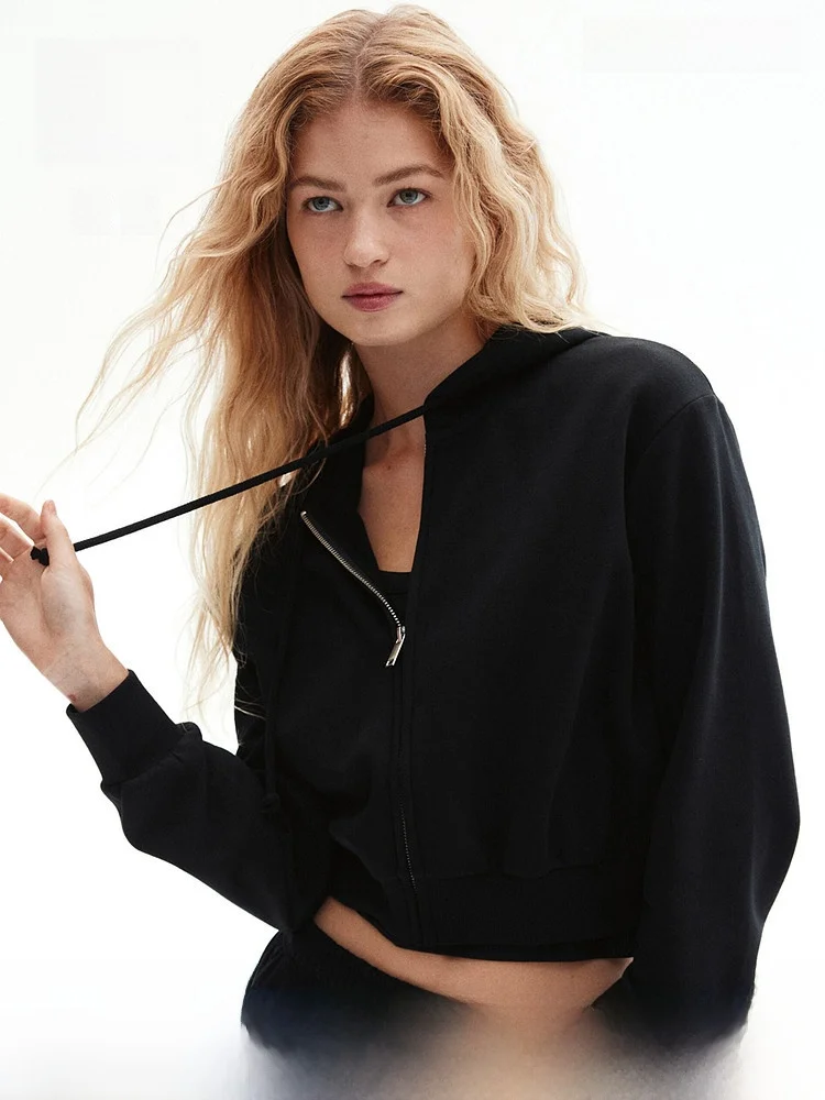 

Женская толстовка H&M на молнии, укороченная, в американском стиле, летняя, нараспашку, из смесового хлопка и полиэстера, модная