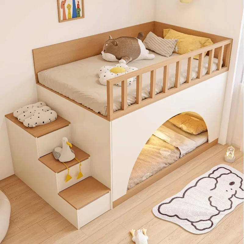 Children's room half-height bed, household two-layer bed, adult bunk, small bedroom, high and low bed, small apartment