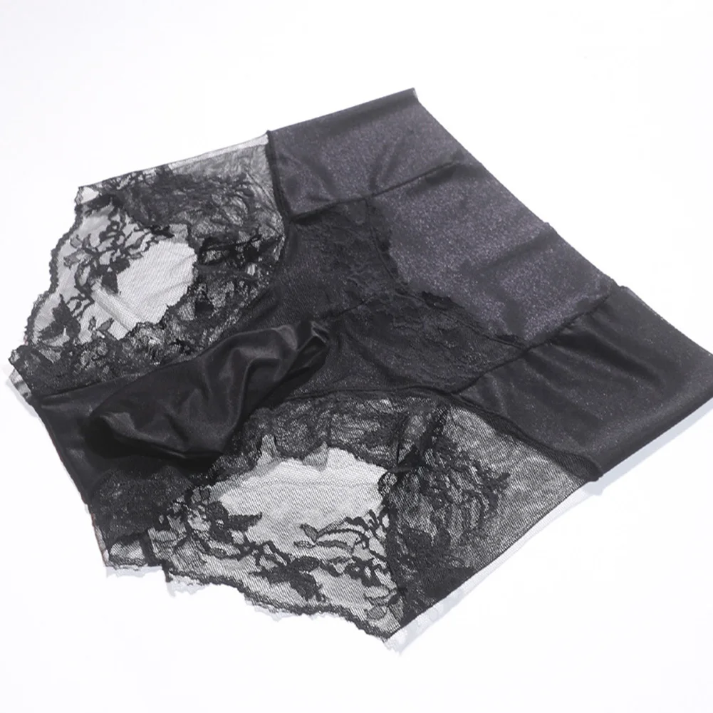 

Men Ice Silk T-Back Pouch Panties Breathable Lace Lingerie Ultra Hot Low Rise Underwear See Through Underpants High Waist Briefs