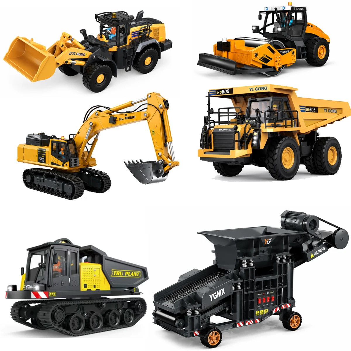 Upgraded Yi Gong 1/50 Mini Remote Control Model Loader Excavator Mining Truck Sand Screener Road Roller Engineering Vehicle Toys