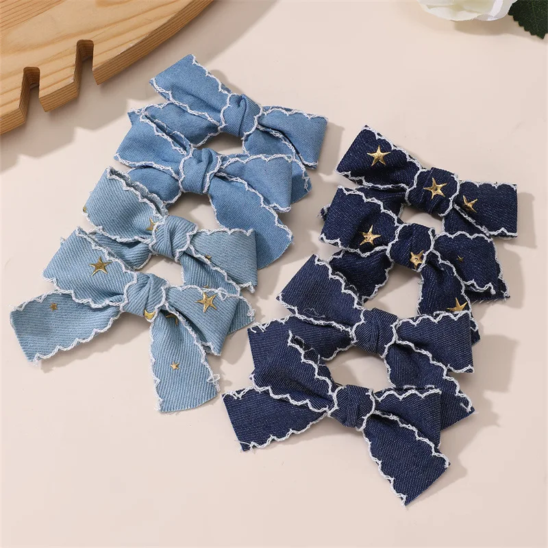 2/8 Stück/Set Star Denim Bow Haarspangen – Alligator-Clips für doppelte Pferdeschwänze, niedlich und vielseitig, ein unverzichtbares Accessoire für den Alltag. – Detail 4