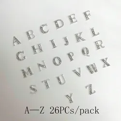 26pcs/Pack A To Z Letter Alphabet Shaped Silver Rhinestone Nail Art Decoration For Diy Charm 3D Alloy A- Z