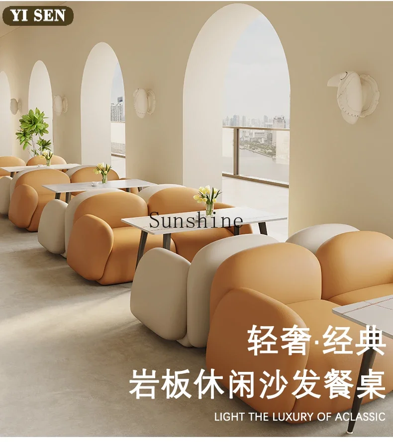 Milk tea shop table combination cream style cafe sofa reception catering seat