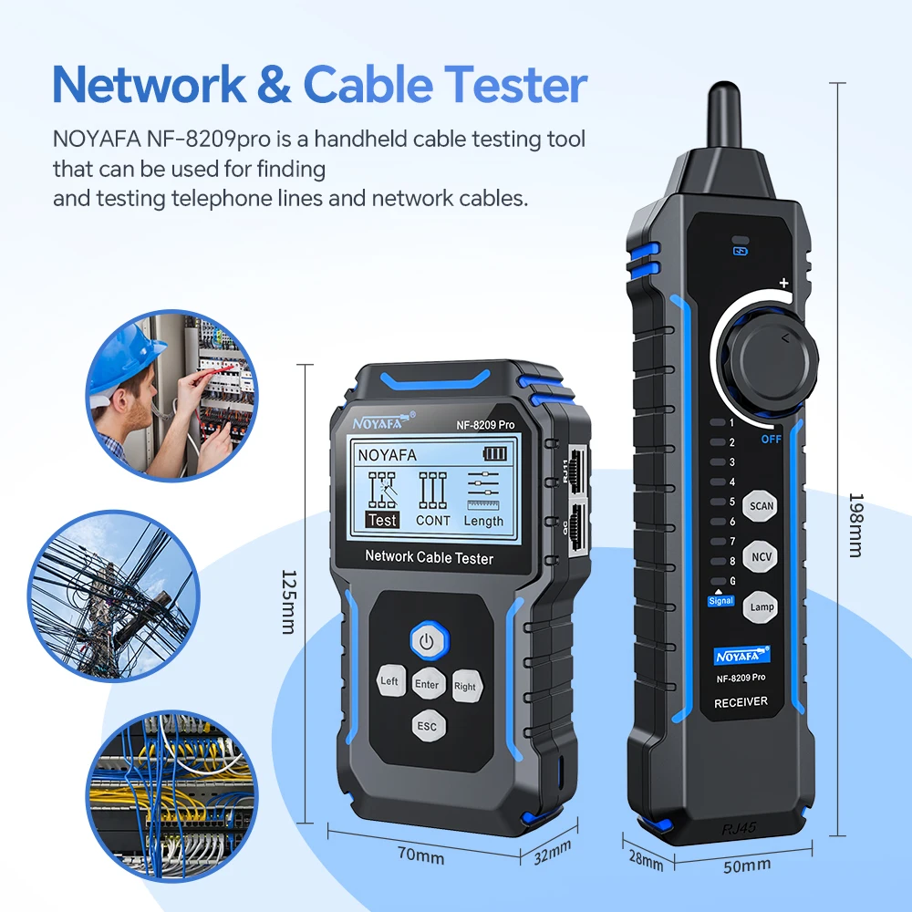 NF-8209 Pro Network Cable Tester Wire Tracker with PoE Test Length 350m Port Flash for CAT5 CAT6 Maintenance