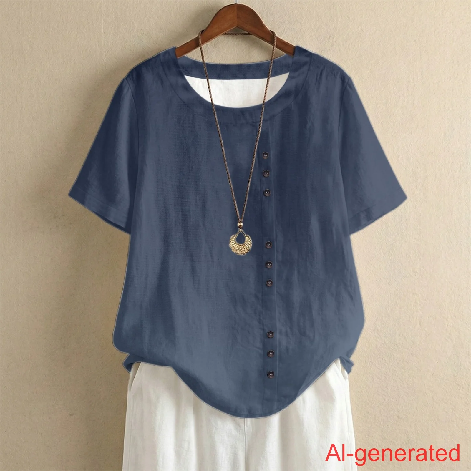 INSTANTARTS Women'S Linen Short-Sleeved Shirt Breathable Comfortable Soft Wrinkle-Resistant Quick-Drying Lightweight Beachwear