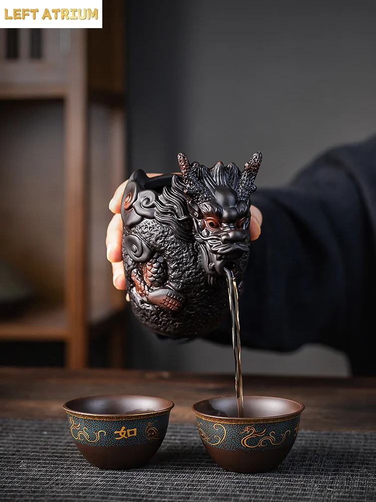 200ML Hight-end Purple Pottery Dragon Public Cup Chahai Kung Fu Tea Set Accessories