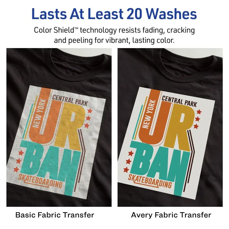 ورق نقل حراري قابل للطباعة للأقمشة الداكنة، 8.5 × 11، متوافق مع الطابعة النافثة للحبر، 30 ورقة من الحديد على ورق نقل إجمالي 6