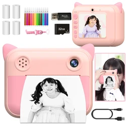 New Instant Print Camera for Kids Thermal No Ink Print Toy 1080P HD Digital Camera Photography Video for Children Birthday Gifts