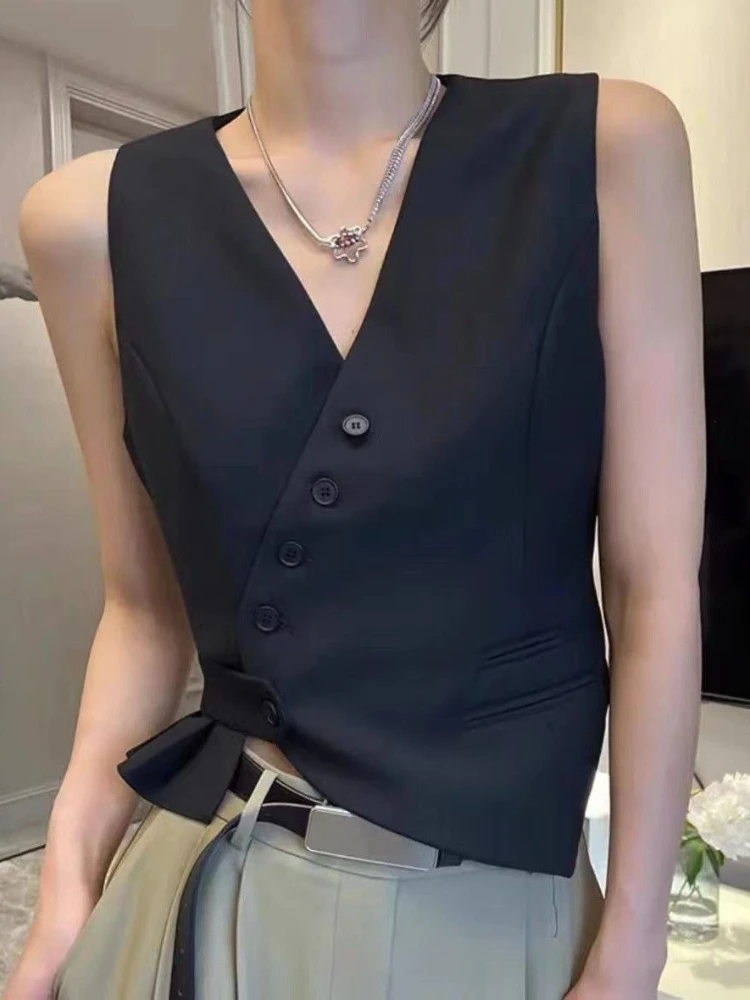 

Women Vests V-neck Office Ladies Summer Elegant Fashion Harajuku Sleeveless All-match Temperament Casual Solid Mujer New Popular