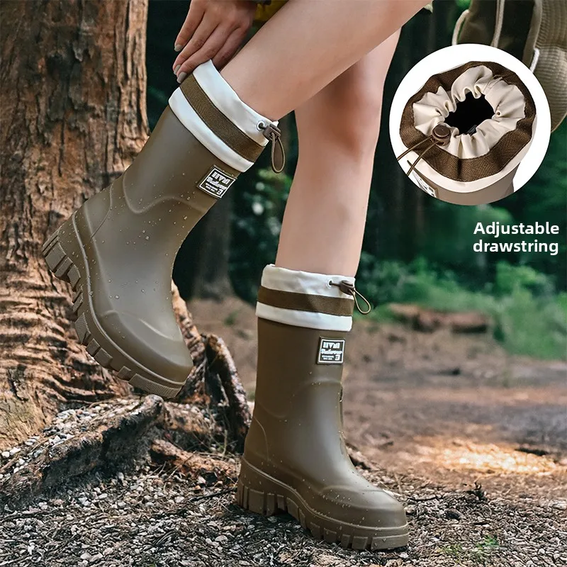 

Водонепроницаемые женские резиновые сапоги на подкладке Fce Thi Bot, противоскользящие Commuter oes, весна-осень-зима, универсальные водные сапоги для взрослых...