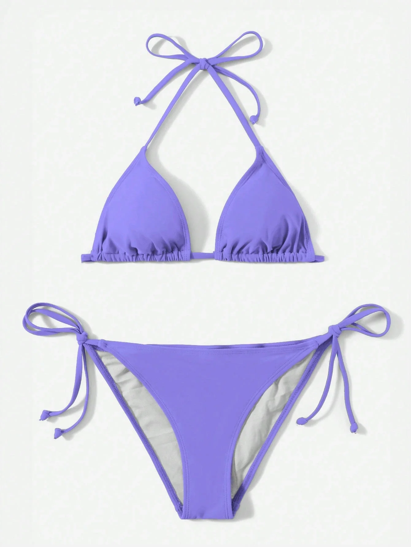 

Однотонный фиолетовый комплект бикини с треугольными завязками для женщин