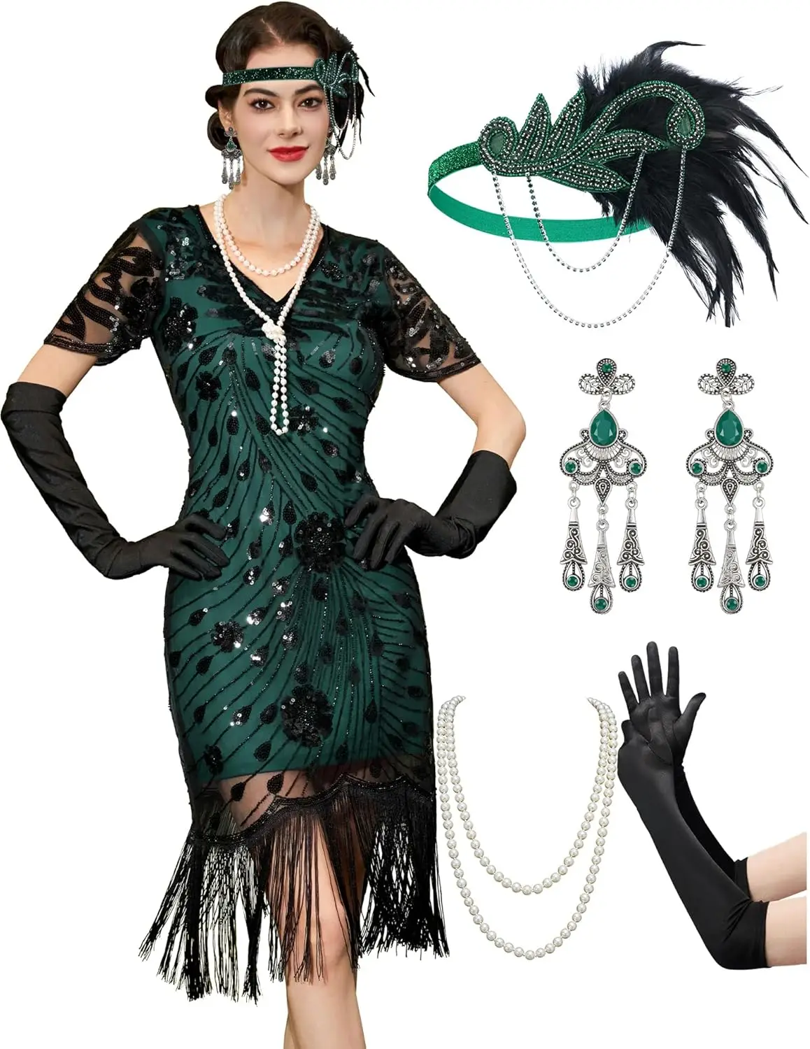 Flapper Jurken jaren 1920, Geweldige Gatsby Jurken voor Vrouwen Fringe Roaring 20s Kostuums met 20s Accessoires voor Harlem Nights
