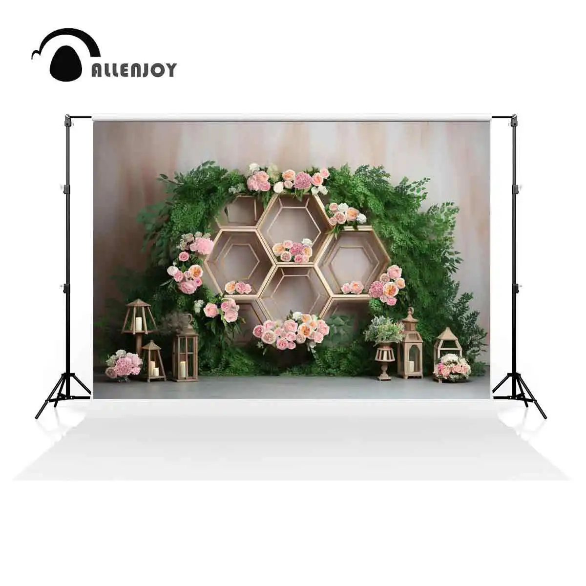 Allenjoy Spring Honeycomb Panel Floral Photography Backdrop