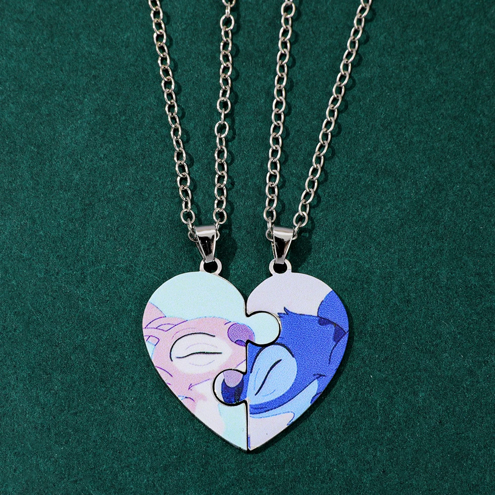 Collar con colgante de empalme de amor de Ángel de punto de dibujos animados de Disney, moda creativa BBF, regalo adecuado para mejores amigos, 2 uds.