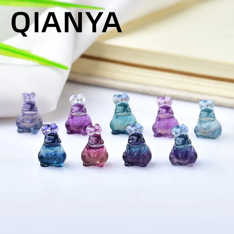 Cute Elf Rabbit Natural Crystal Color Fluorite Quartz Gemstone Mini Animal Carving Crafts Aura Home Decor Diy Jewelry Gifts image 5