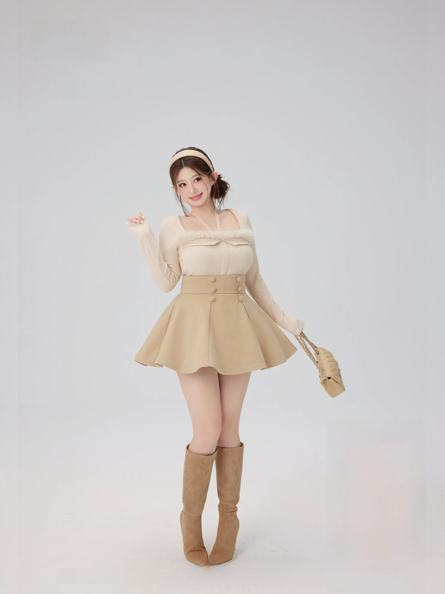 

Woolen Skirt with Umbrella Arc Shape Resistant to Deformation Geometric Patterned Half-length Skirts for Women