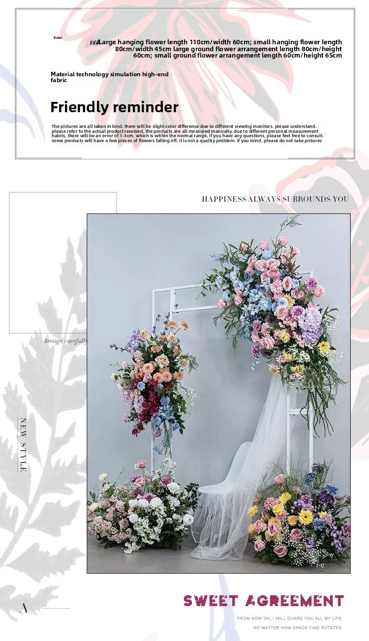 Künstliche Morandi-Farbige Blumenkugel für Hochzeitsbühnen, KT-Board-Hintergrundwand, Blumendekoration, Kunstblumen für Events und Partys, Großhandel – Detail 6