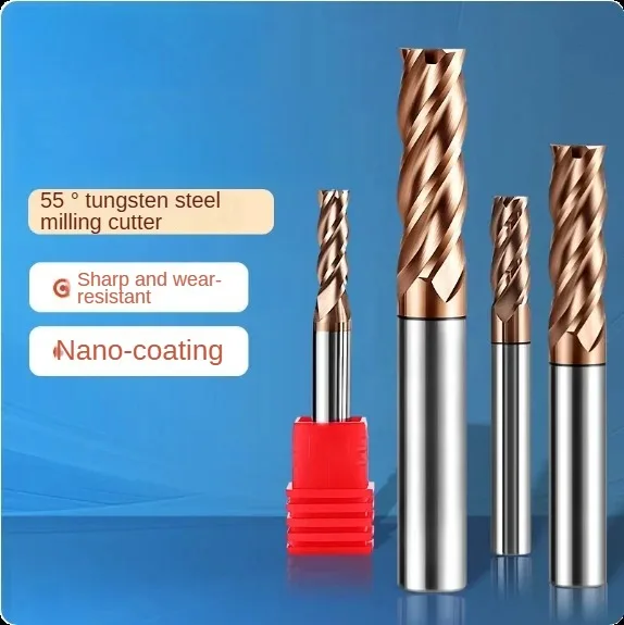 

55° tungsten steel milling cutter, hard alloy 4-blade extended flat bottom end milling cutter, CNC tool for steelφ3 4 5 6
